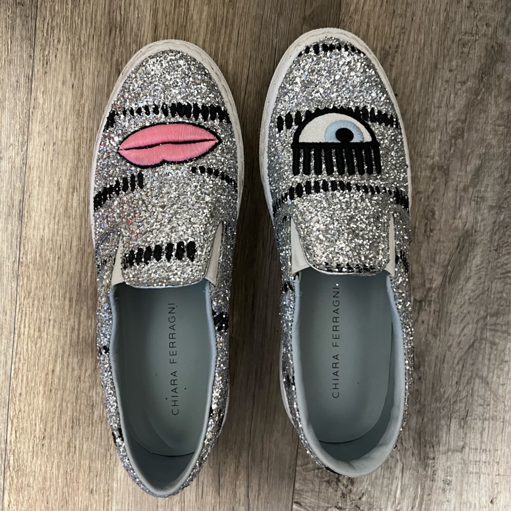 CHIARA FERRAGNI Flirting Glitter Slip On Sneakers Womens Size 39